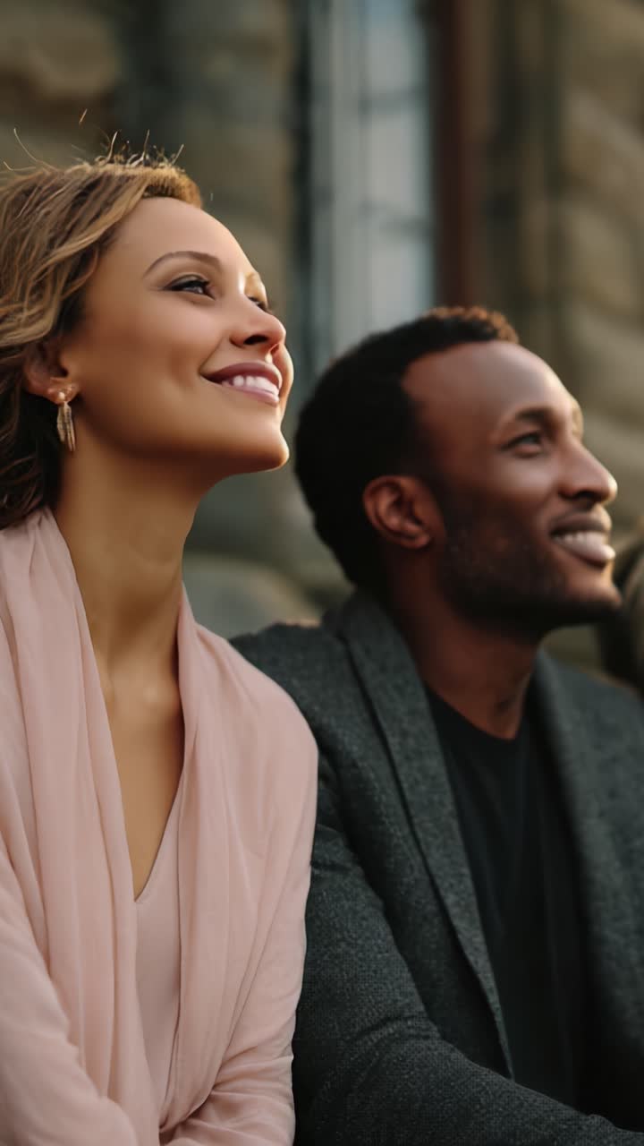 Joyful Moments: A Charming Couple Enjoys a Beautiful Day, Sharing Smiles and Laughter in Each Other's Company Amidst a Warm and Inviting Atmosphere