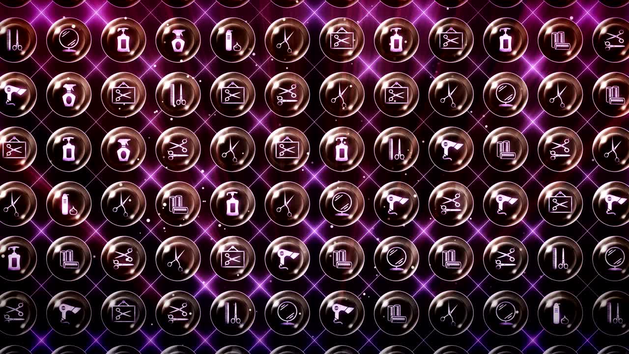 헤어드레스 아이콘 세트, 헤어 살롱 아이템 배경, cg 루프 애니메이션