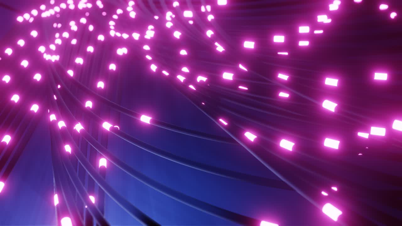 concepto de transmisión de señal a través de una fibra óptica. bucle de costuras, renderizado en 3d