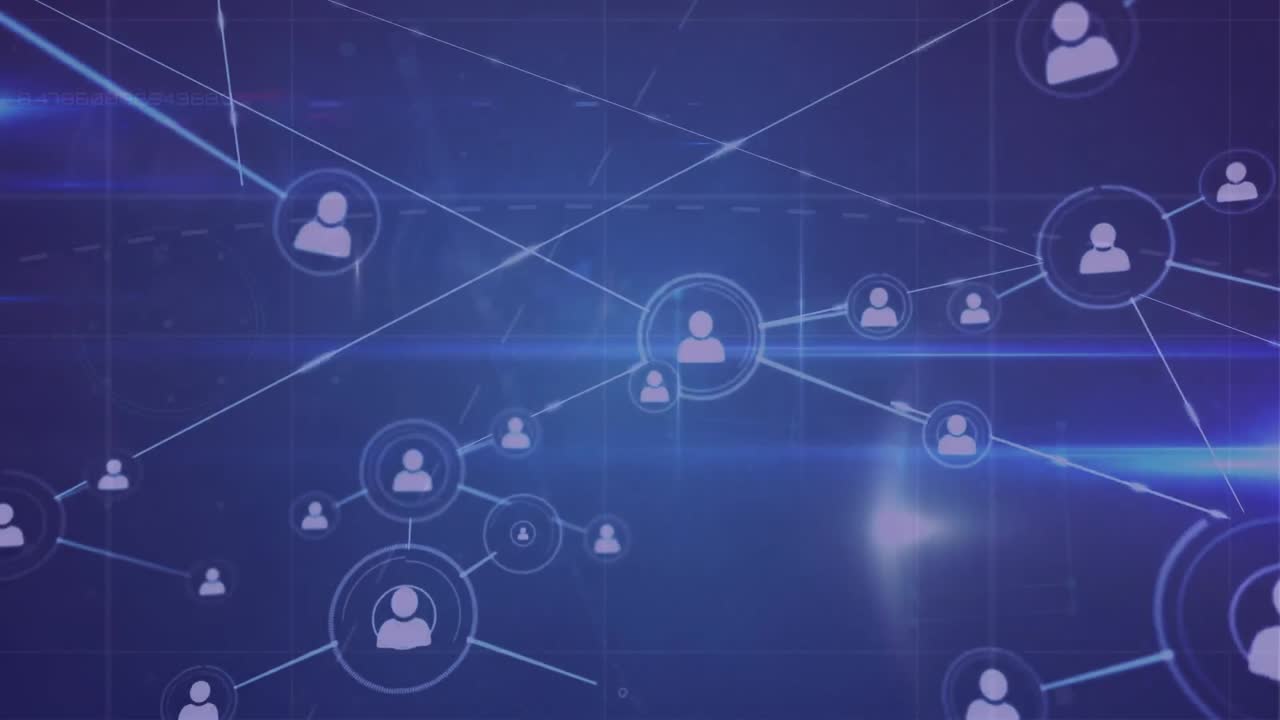 animación de la red de conexiones con iconos sobre fondo azul