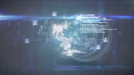 animation of network of connections data processing over dark background