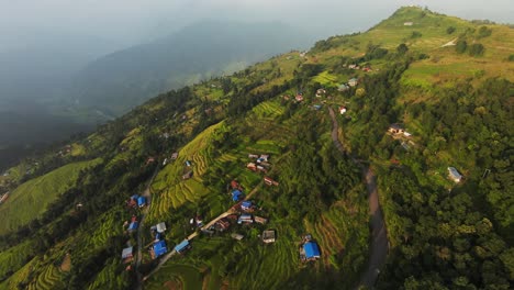 beautiful scenic nepal valley ascending aerial