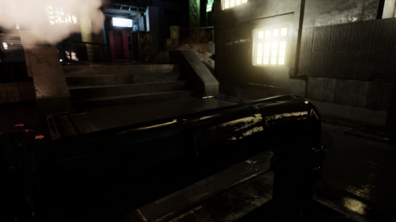 calle urbana industrial brumosa paisaje nocturno de la ciudad