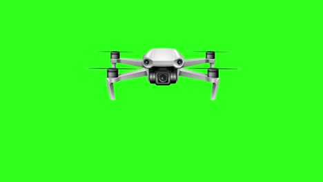 a drone smoothly approaches the viewer against a bright green backdrop, highlighting its sleek design and dynamic movement