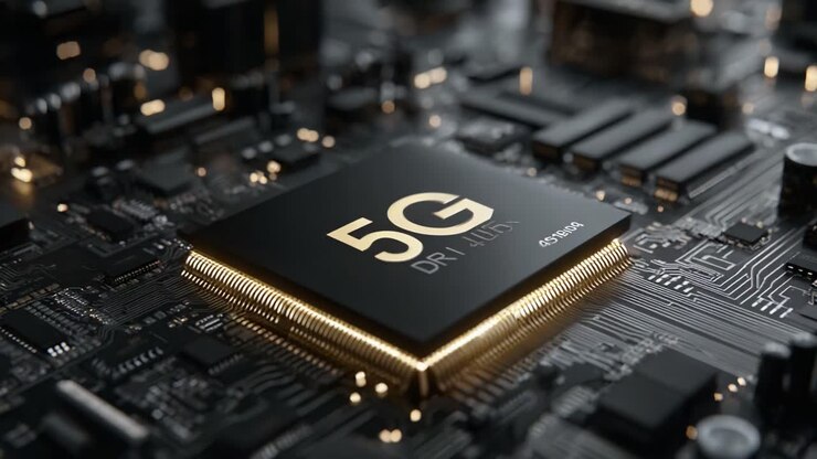 A Close-Up View of a 5G Chip on a Circuit Board, Highlighting Advanced Technology and Connectivity Features in Modern Electronics