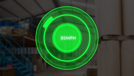 animation of green car panel over warehouse