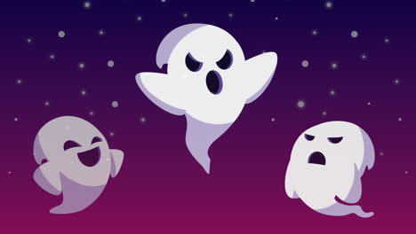 three cute cartoon ghosts