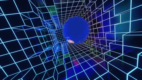 flying planet earth through a tunnel sparkling with neon lines. vj, loop