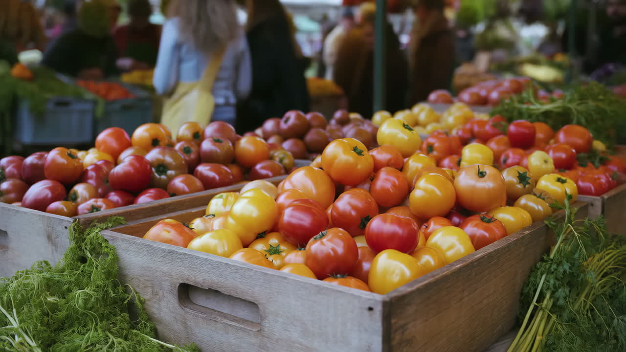Fresh Tomatoes at a Farmers Market Stall