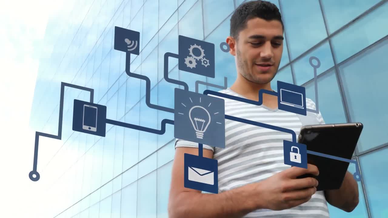 un ejecutivo masculino usando una tableta digital en las instalaciones de la oficina.