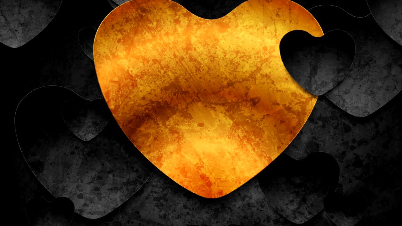 Contrast golden and black hearts grunge abstract motion background
