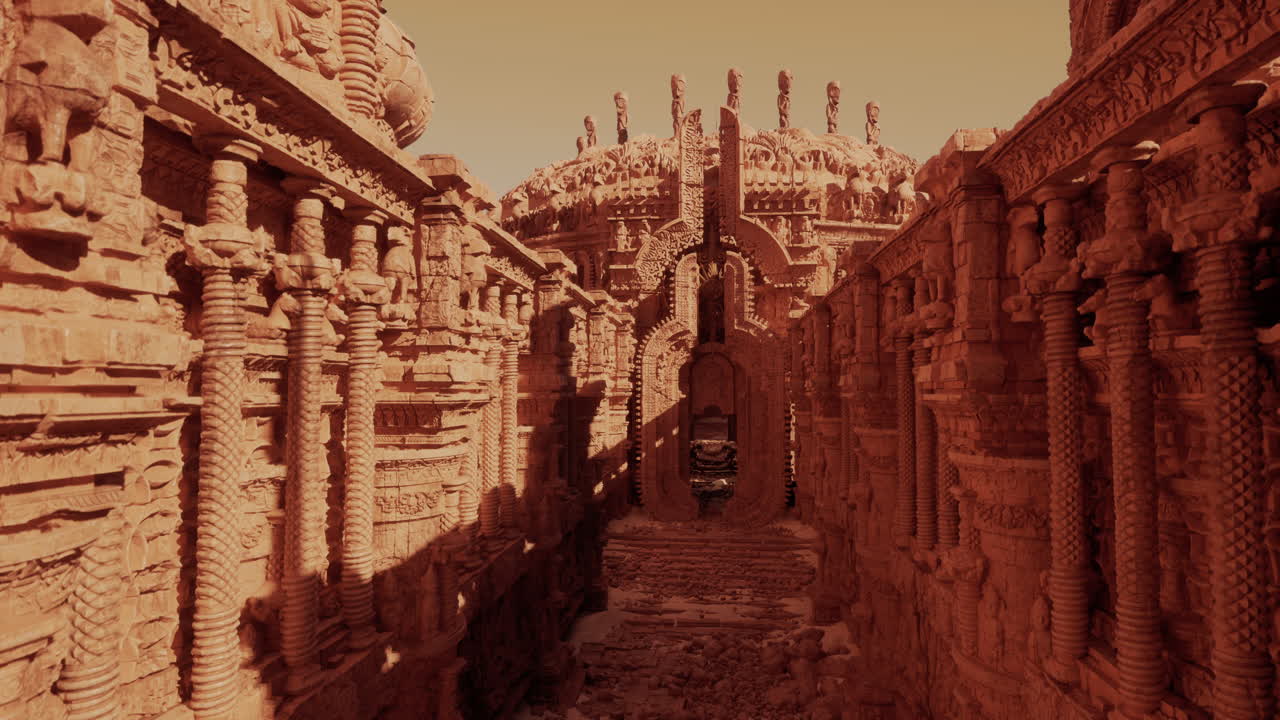 A narrow alley between two stone buildings