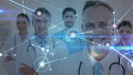 animation of network of connections with spots over diverse doctors