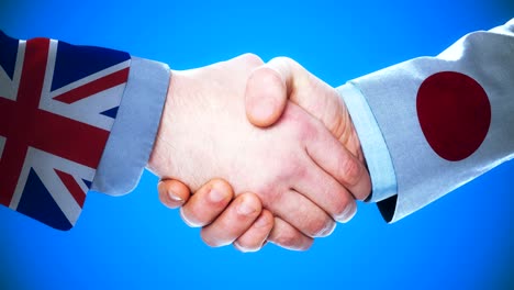 united kingdom - japan / handshake concept animation about countries and politics / with matte channel