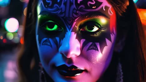 un primer plano de una mujer con maquillaje espeluznante de halloween