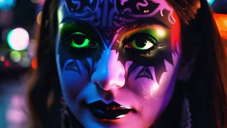 close up of a woman wearing spooky halloween makeup