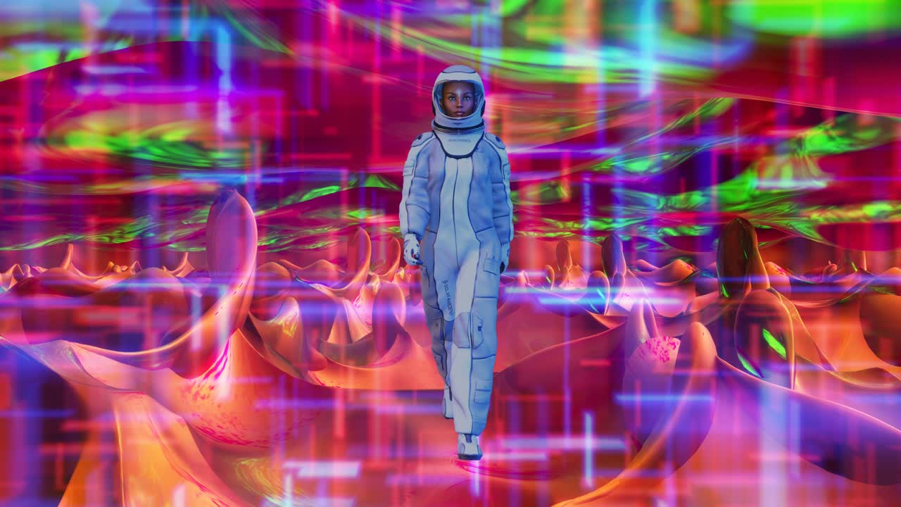 un astronauta en la fantástica atmósfera de un planeta misterioso.