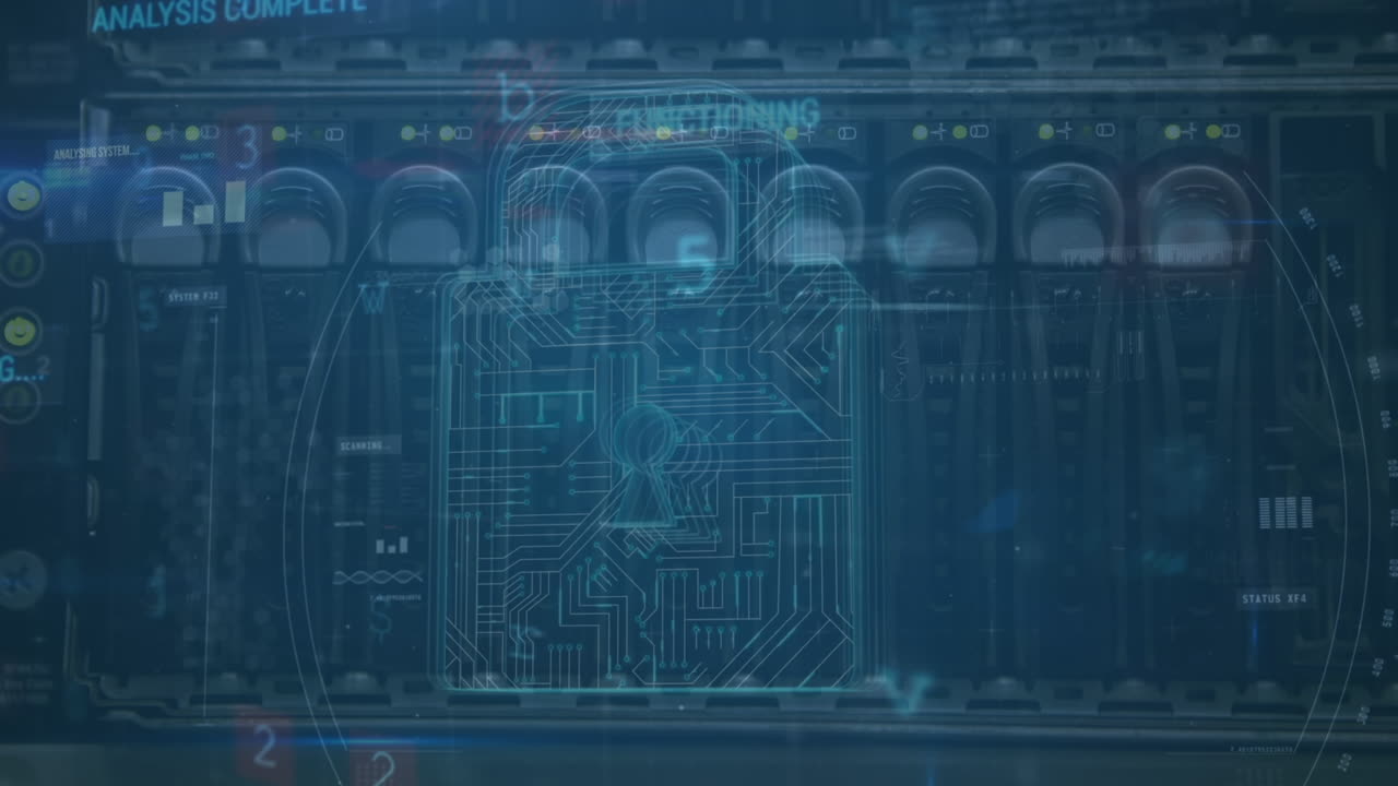 Animation of padlock and data processing over server