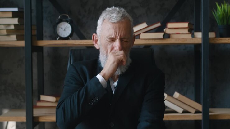 Shocked mature businessman looks at camera and covers his face with his hands in surprise at the terrible news. Frightened business man reacting to bad news while sitting indoors in a modern office.