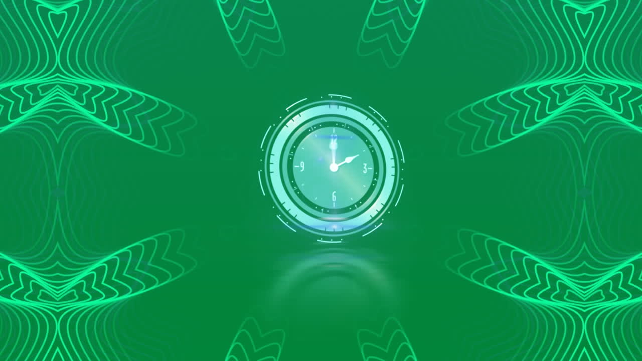 animazione dell'orologio che suona su un disegno al neon su sfondo verde