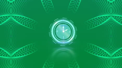animation of clock ticking over neon pattern on green background