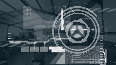 Animation-of-processing-circle-and-data-over-warehouse