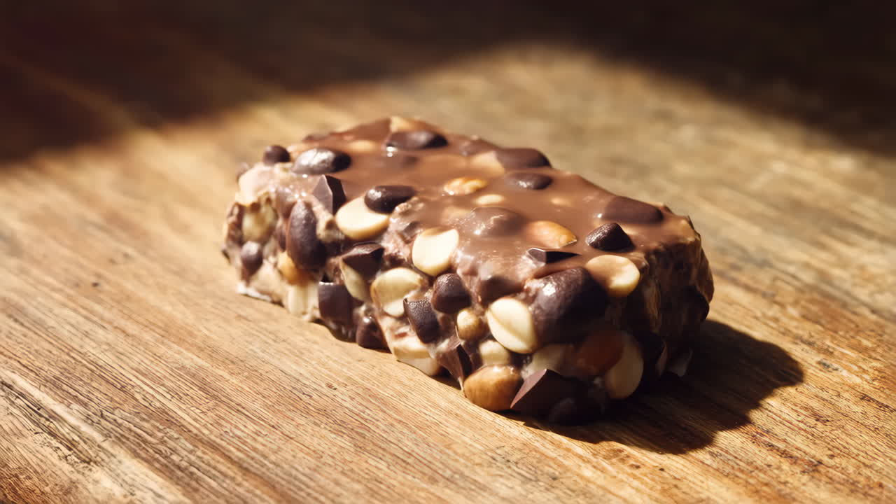 Chocolate Bar with Nuts on Wooden Surface