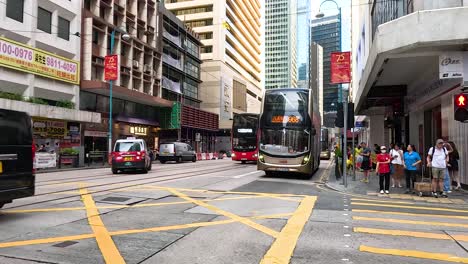 traffic and pedestrians at a bustling intersection