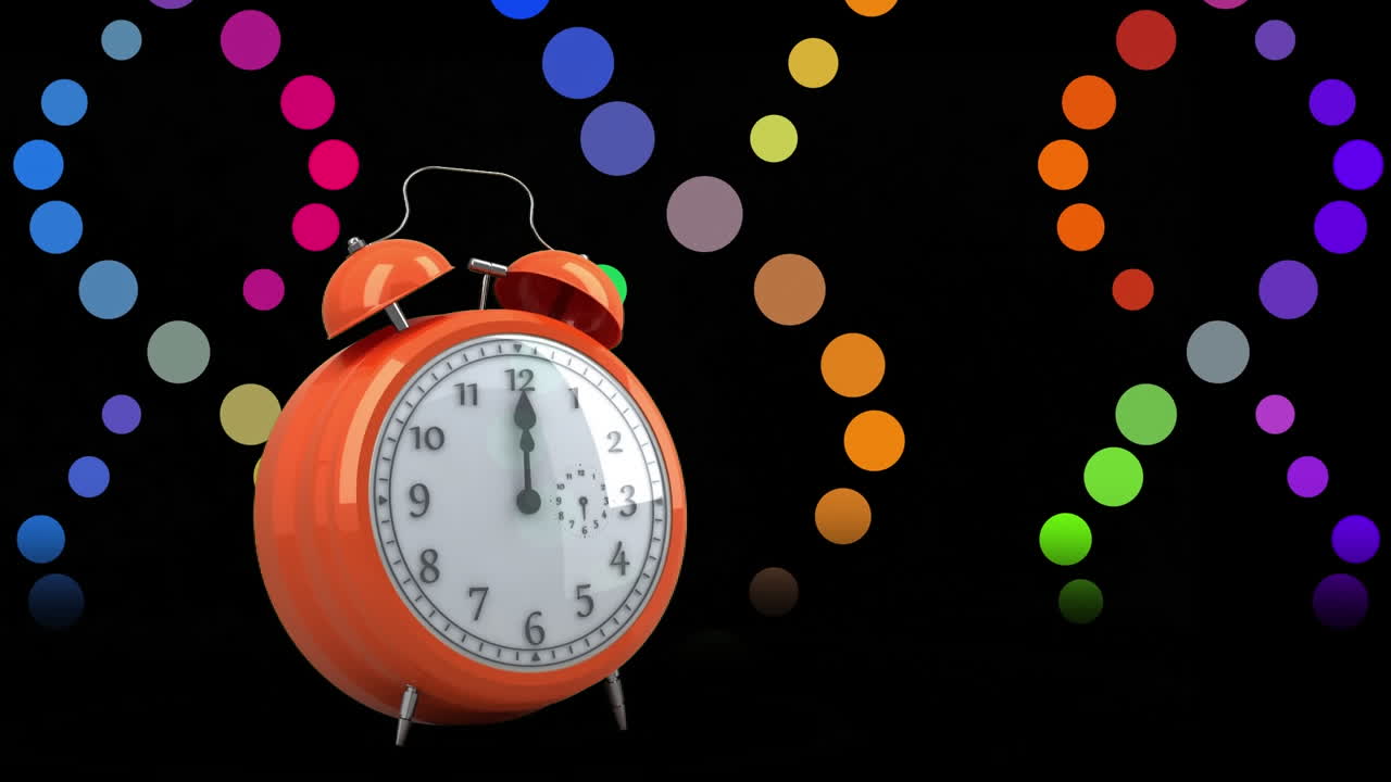 검은색 배경에 있는 dna 가닥 위로 움직이는 시계의 애니메이션