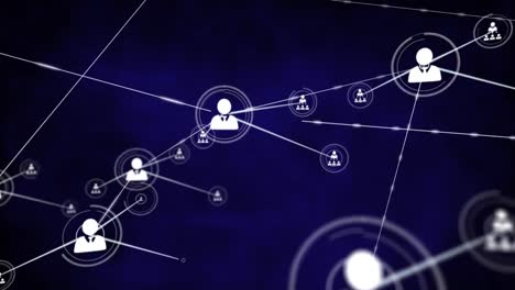 Animation-of-network-of-connections-with-icons-on-black-background