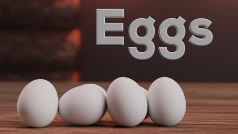 eggs: animated text and fresh eggs on a table close up rustic style