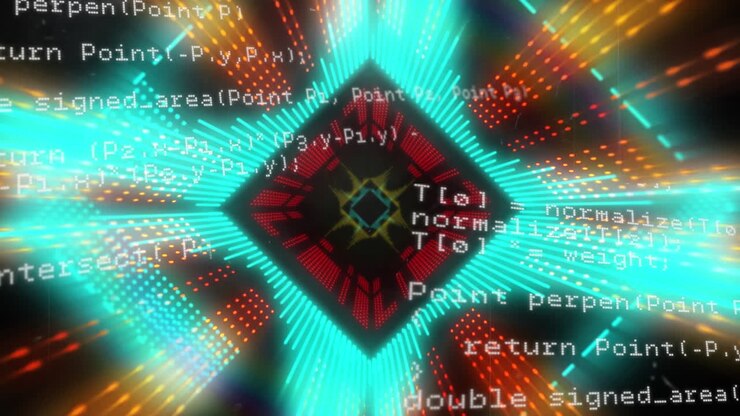 Animation of data processing and shapes on black background