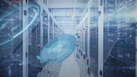 animación de ecuaciones matemáticas y procesamiento de datos contra la sala de servidores de computadora