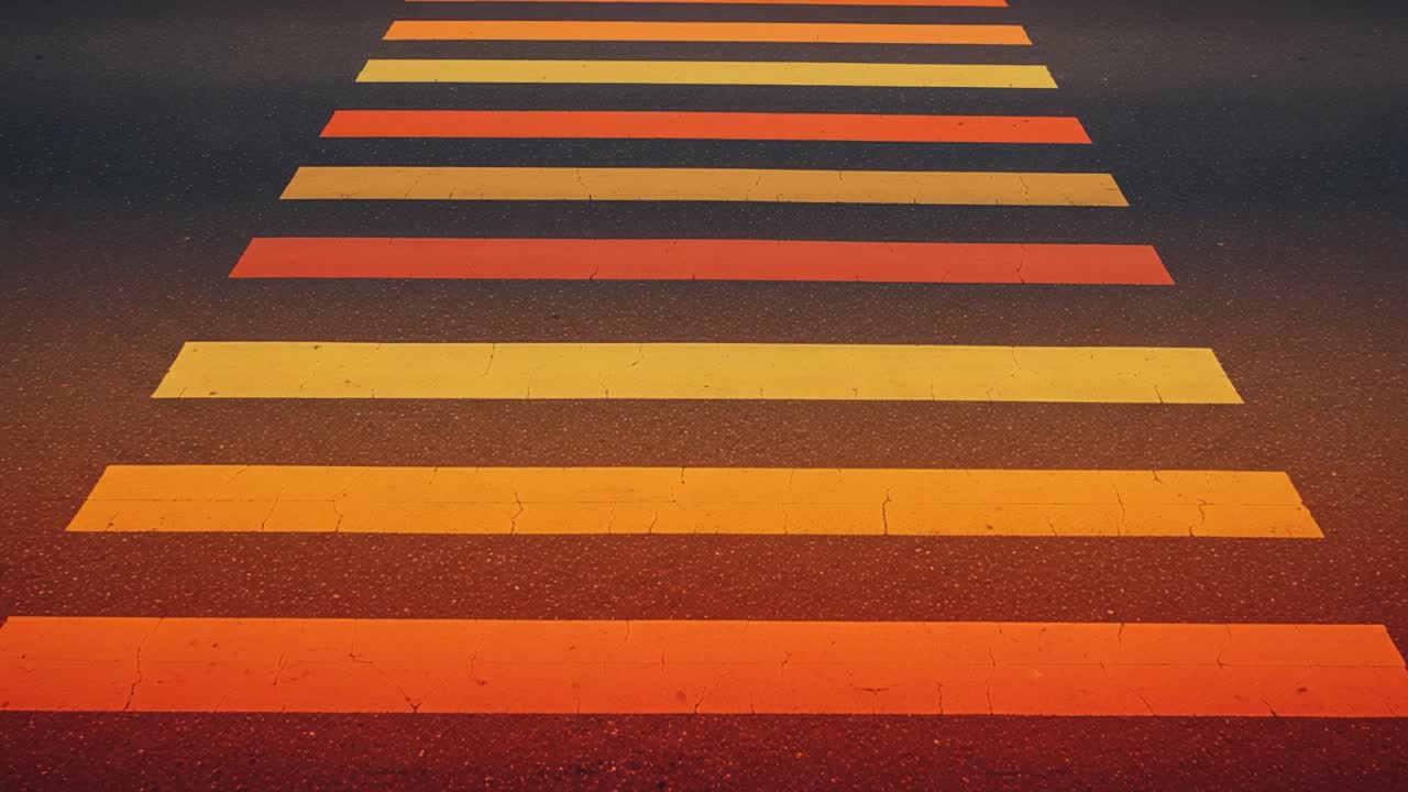 Vibrant Crosswalk Patterns: A Visual Journey of Contrasting Bold Colors and Striking Lines in Urban Design