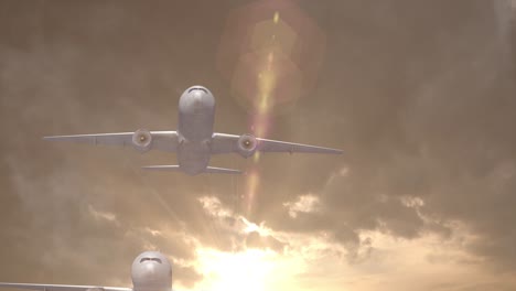 airplane travel flying in the cloud sky animation