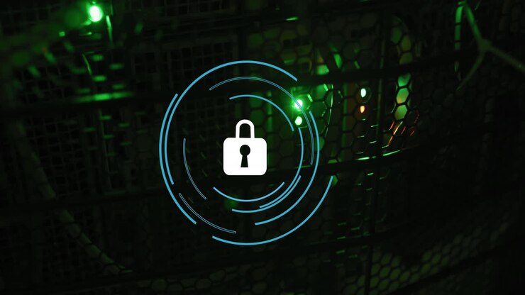 Animazione di lucchetto di sicurezza digitale online su server di computer