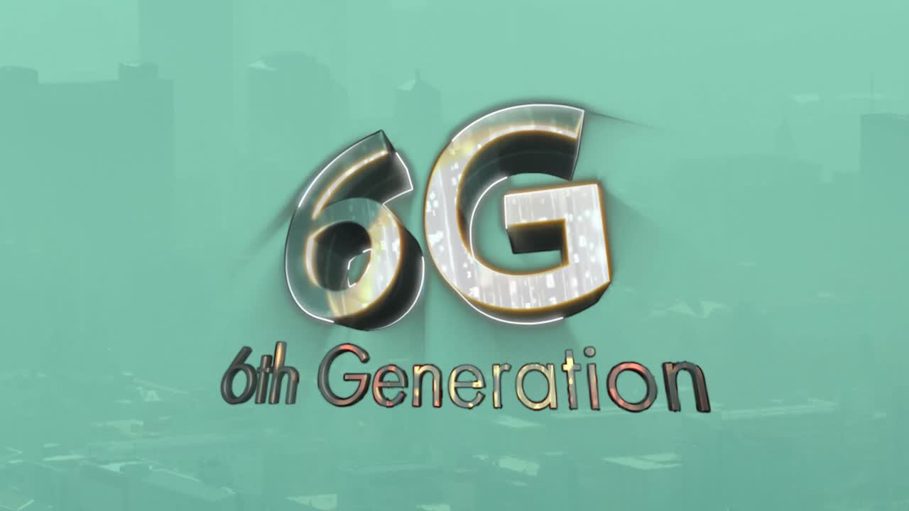 도시 풍경 위의 6g 세대 텍스트의 애니메이션