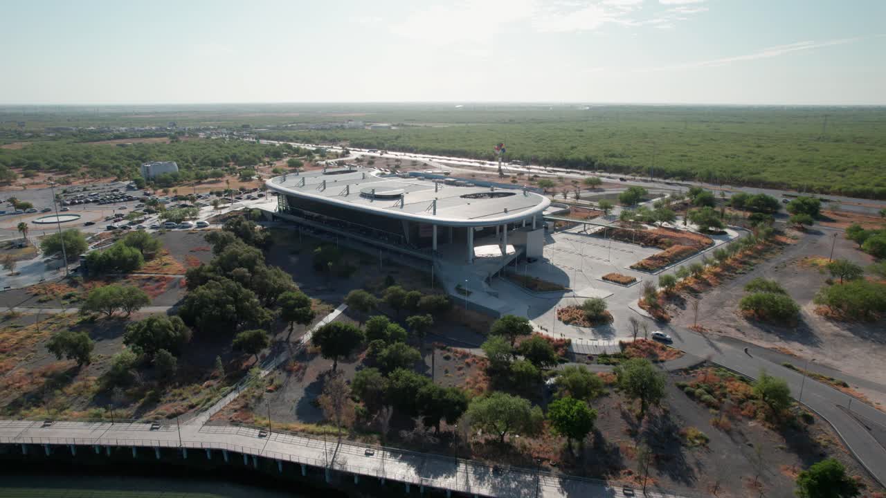 Drone circling around the Expo Tam Convention Center in Reynosa, Tamaulipas, Mexico.
