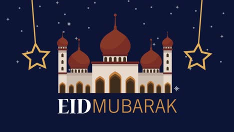 eid mubarak lettering and mosque animation