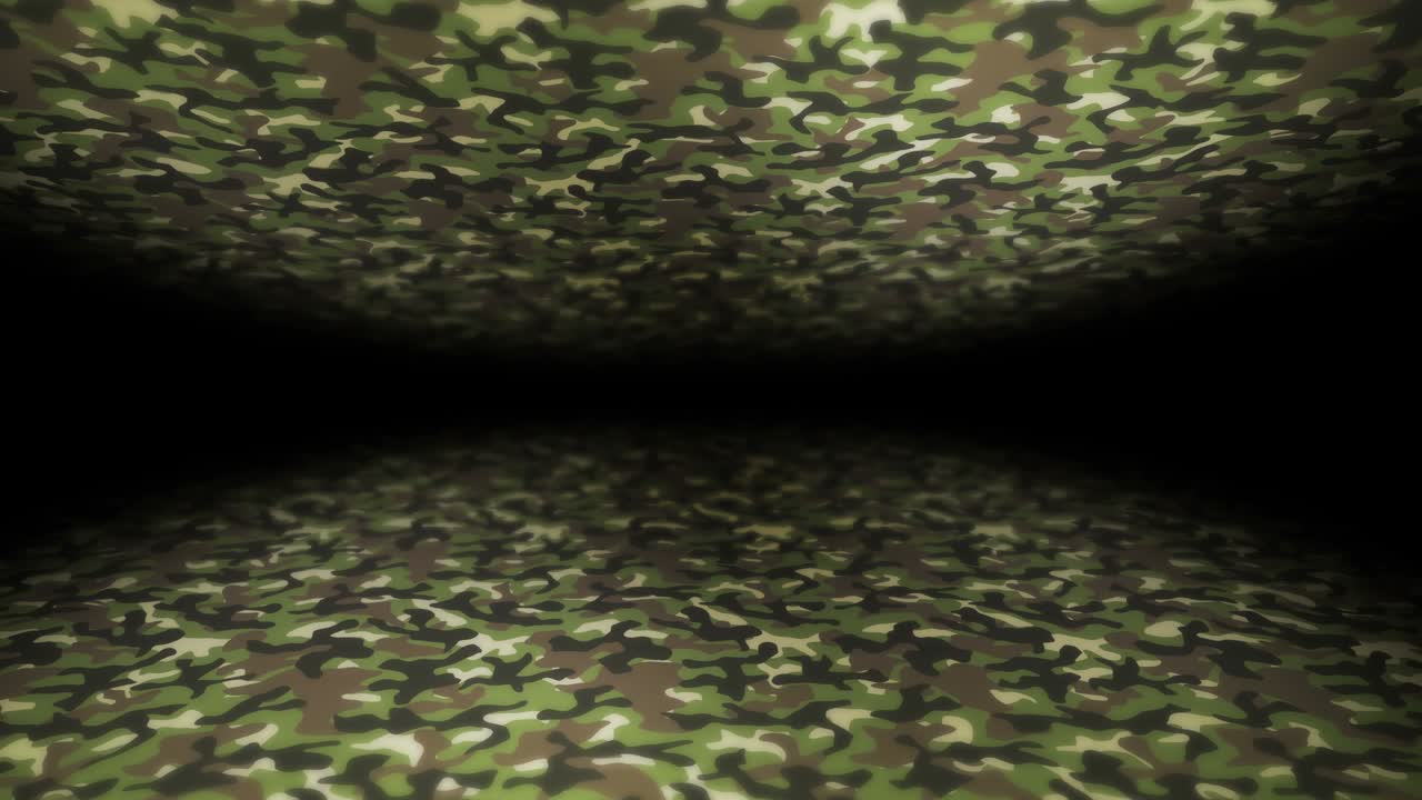 Green camouflage pattern background. Military uniform concept. Abstract line and wave texture. Loop animation.