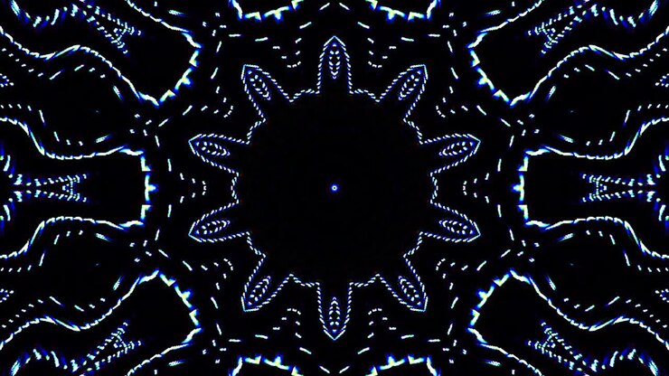 Bright abstract light governing full color, kaleidoscope, black background