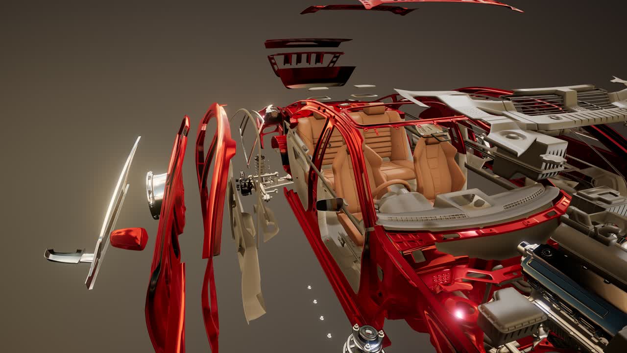 разобранный автомобиль с видимыми частями