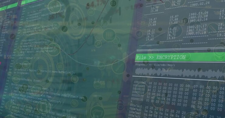 Animazione di una rete di connessioni con icone su elaborazione dati.
