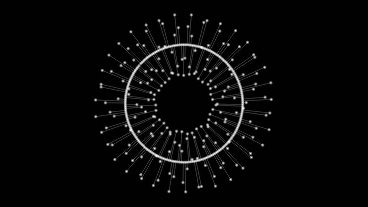 Abstract rotating digital eye Iris pulsing in 3D circular symmetry overlay
