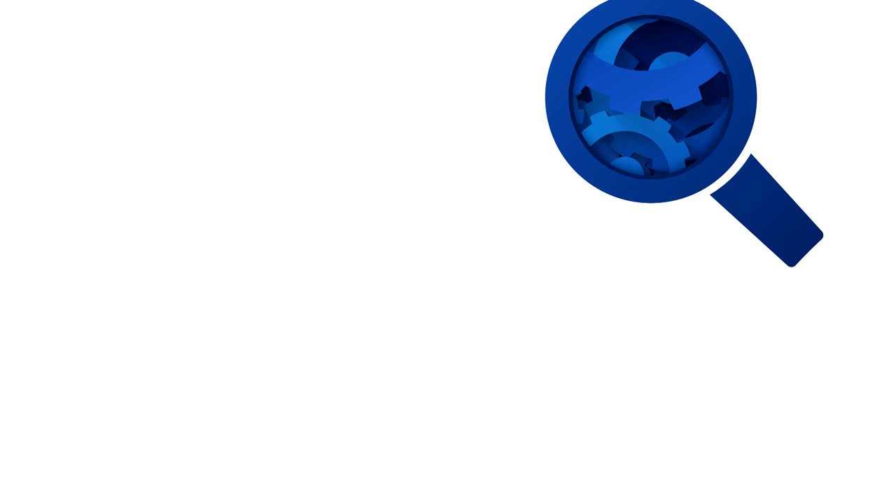 concepto de análisis de negocios con lupa y engranajes giratorios azules concepto de tecnología abstracto animación de bucle