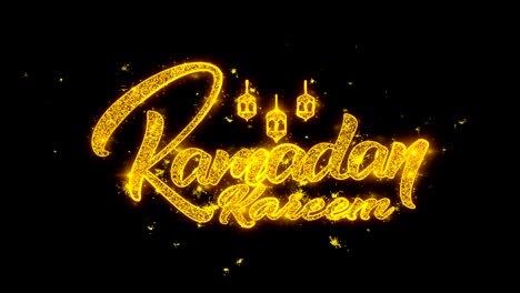 ramadan kareem wish text sparks particles on black background.