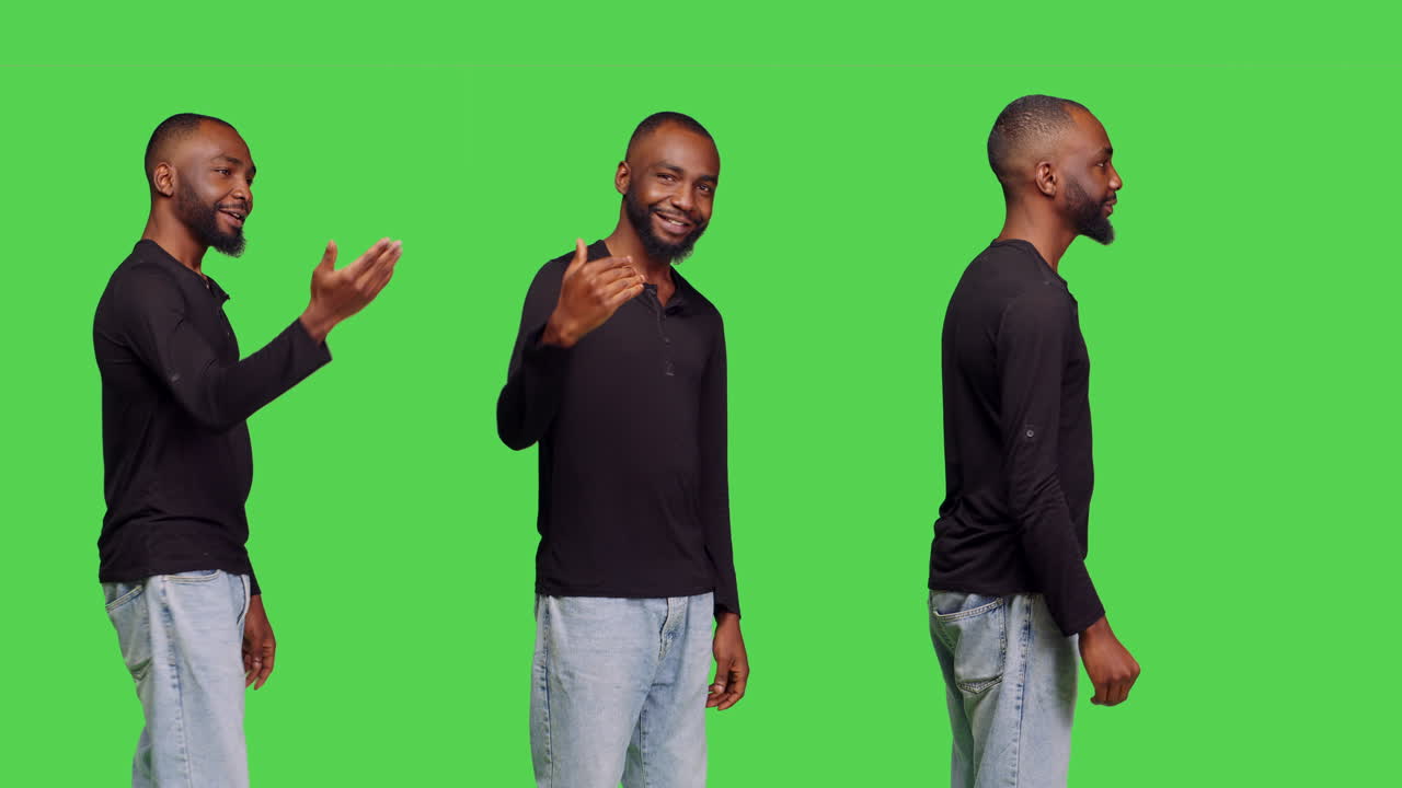 Homem posando em tela verde
