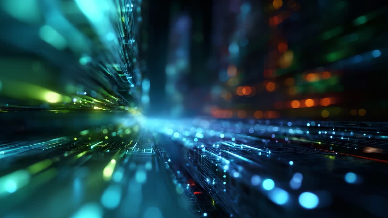 Dynamic Lights and Colors Flow in a Futuristic Digital Landscape Creating a Stunning Visual Representation of Speed and Energy in Motion Scenes