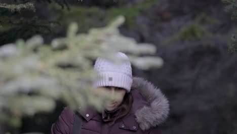 Mujer-Vestida-De-Invierno-Caminando-En-Medio-De-La-Naturaleza-De-Islandia