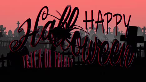 Animación-Del-Texto-De-Feliz-Halloween-Sobre-El-Cementerio